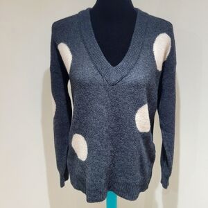 Madewell Polka Dot V Neck Graystone Pullover Knit Sweater Size Small Grey White